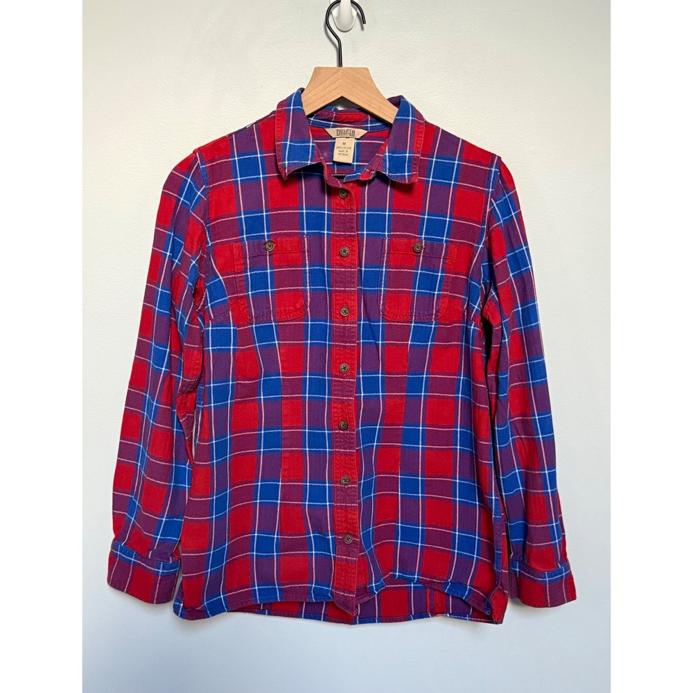 Duluth Trading Co Women's Plaid Flannel Button Down Shirt Red Blue Size Medium
